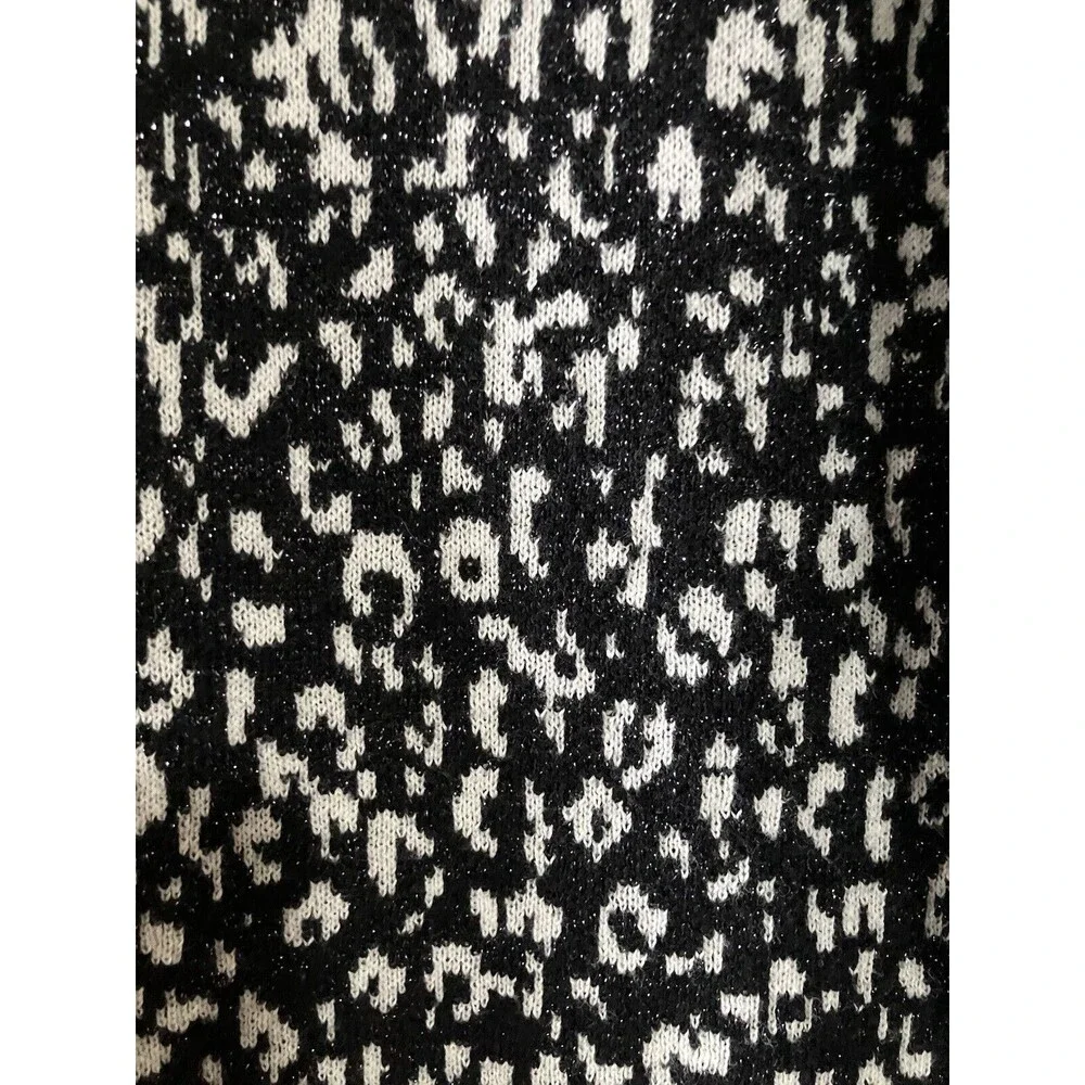 Attention Womens Size M Black White Knit Metallic Sheath Dress Long Sleeves